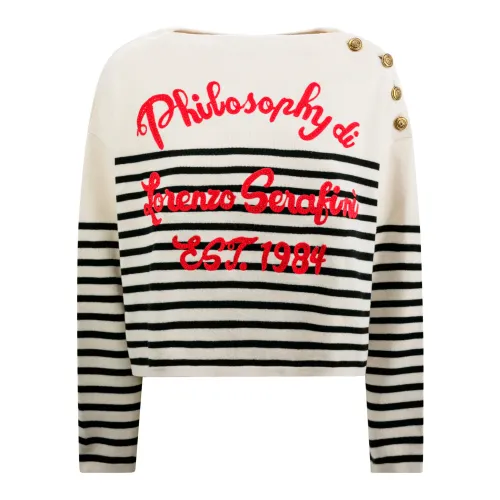 Philosophy di Lorenzo Serafini , Striped Sweater with Button Insert ,Multicolor female, Sizes:
