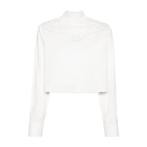 Philosophy di Lorenzo Serafini , White Cotton Poplin Shirt with Broderie Anglaise ,White female, Sizes: