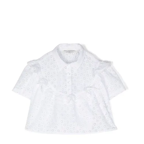 Philosophy di Lorenzo Serafini , White Cotton Shirt with Delicate Broderie Anglaise Details ,White female, Sizes: