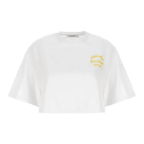 Philosophy di Lorenzo Serafini , White Cotton T-shirt with Logo Print ,White female, Sizes: