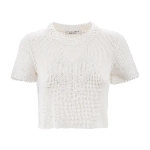 Philosophy di Lorenzo Serafini , White Crochet Sweater with 'Double P' Logo ,White female, Sizes: