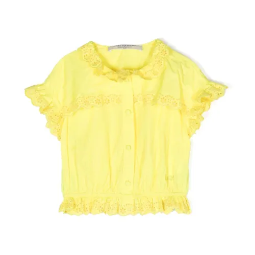 Philosophy di Lorenzo Serafini , Yellow Ruffle Blouse with Logo Embroidery ,Yellow female, Sizes: