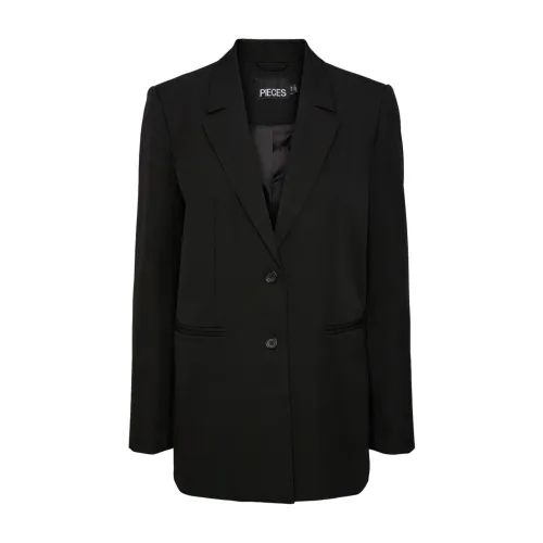 Pieces , Lace Trim Tailored Blazer ,Black female, Sizes: