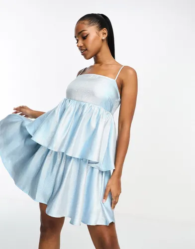 Pieces metallic cami babydoll dress in baby blue