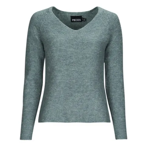 Pieces  PCELLEN LS V-NECK KNIT NOOS BC  women's Sweater in Green