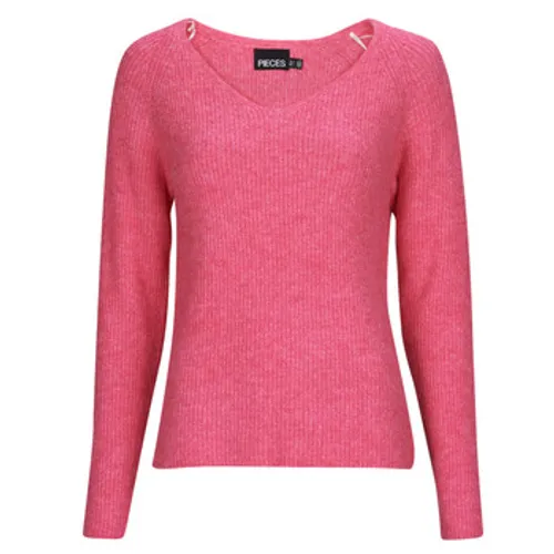 Pieces  PCELLEN LS V-NECK KNIT NOOS BC  women's Sweater in Pink