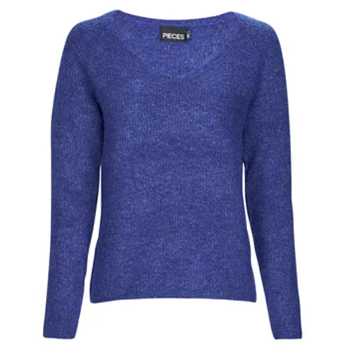 Pieces  PCELLEN LS V-NECK KNIT  women's Sweater in Blue