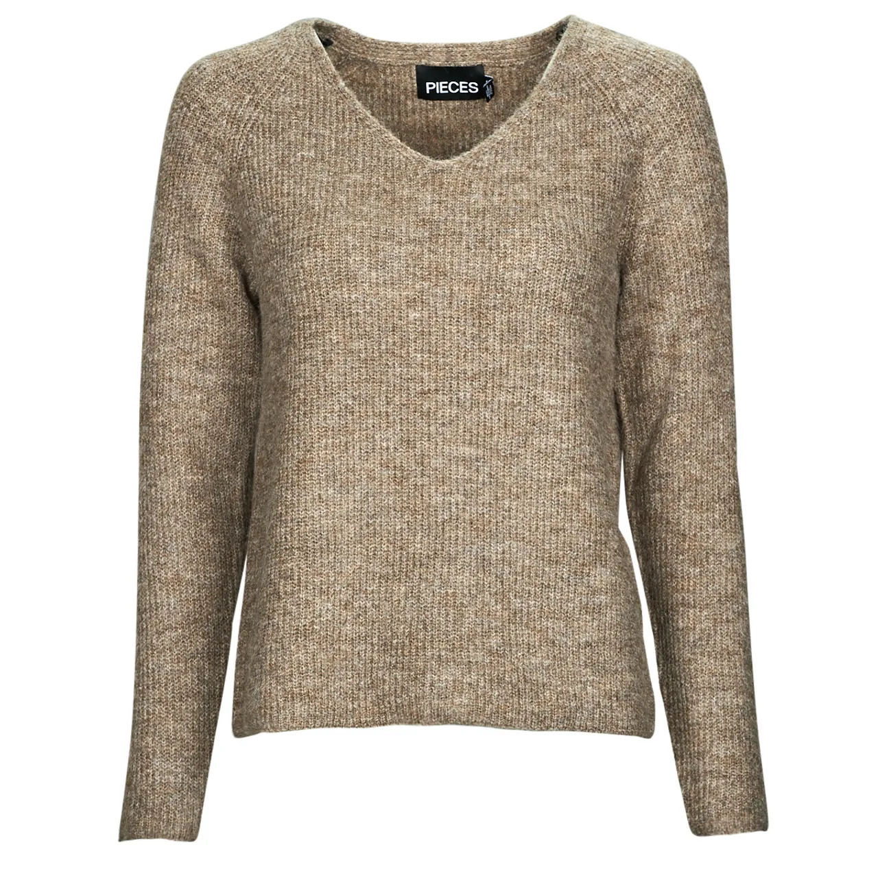 Pieces  PCELLEN LS V-NECK KNIT  women's Sweater in Brown