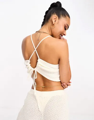 Pieces reversible open back halter neck top co-ord in white