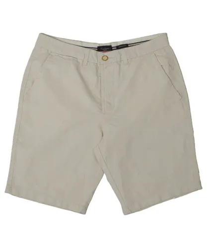 Pierre Cardin Mens Flat Front Chino Shorts - Beige Cotton