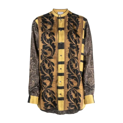 Pierre-Louis Mascia , Golden Aloe Jacquard Silk Shirt ,Beige female, Sizes: