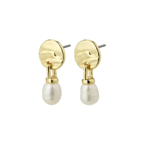 Pilgrim Gold Plated Heat Hammered Disc Pearl Earrings - Gold