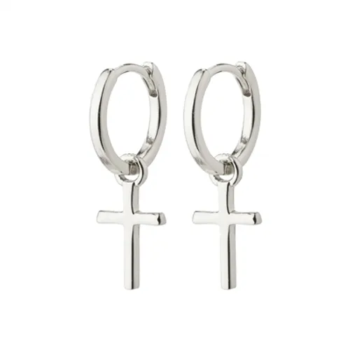 Pilgrim Silver Daisy Recycled Cross Hoop Earrings - Silver