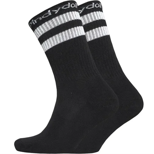 Pindydoll Womens Bea Two Pack Two Stripe Boot Socks Black/Black