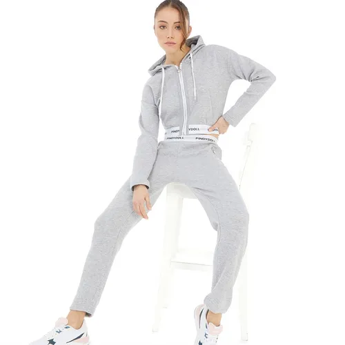 Pindydoll Womens Rhodes Two Piece Zip Hoodie And Joggers Set Grey Marl
