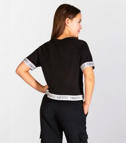 Pineapple Girls Black Glitter Tape Crop T-Shirt New Look
