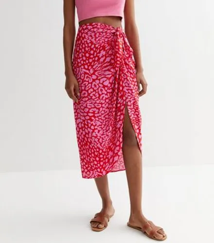Pink Animal Print Sarong Midi Skirt New Look