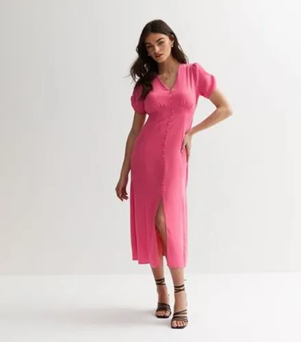 Pink Button Front Midi Dress New Look