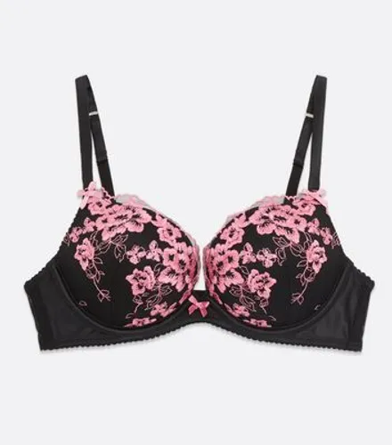 Pink Floral Satin Push Up Bra New Look