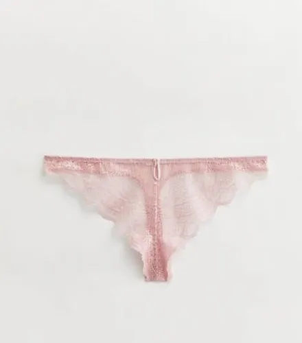 Pink Foil Lace Thong New Look