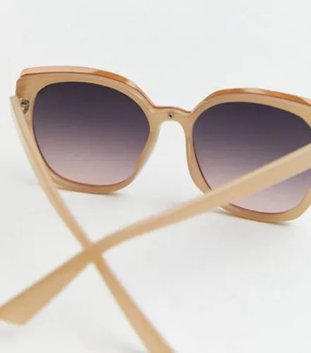 Pink Gold Trim Oversized Sunglasses New Look