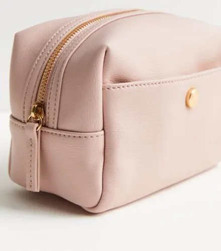 Pink Leather-Look Makeup Bag New Look