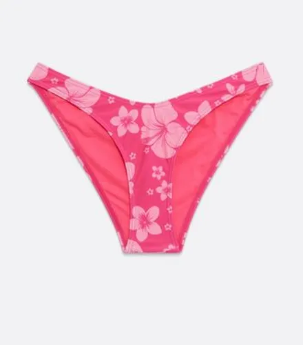 Pink Tropical Floral V Front Bikini Bottoms New Look