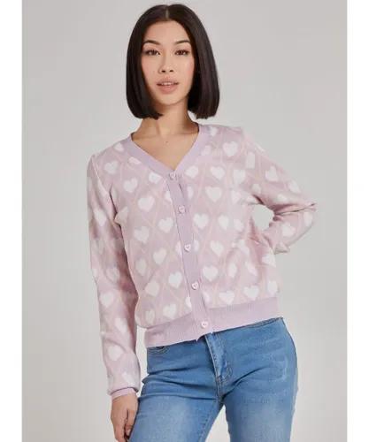 Pink Vanilla Womens Long Sleeve Heart Knit Cardigan