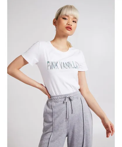 Pink Vanilla Womens Marble Effect Logo T-Shirt - Cream Cotton