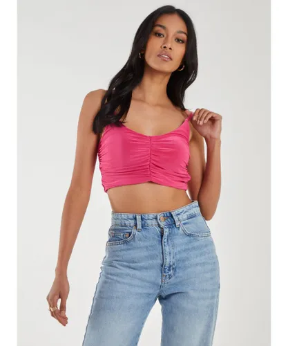 Pink Vanilla Womens Ruched Strappy Crop Top