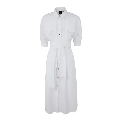 Pinko , Abbigliato Popeline Chemisier Long Dress ,White female, Sizes:
