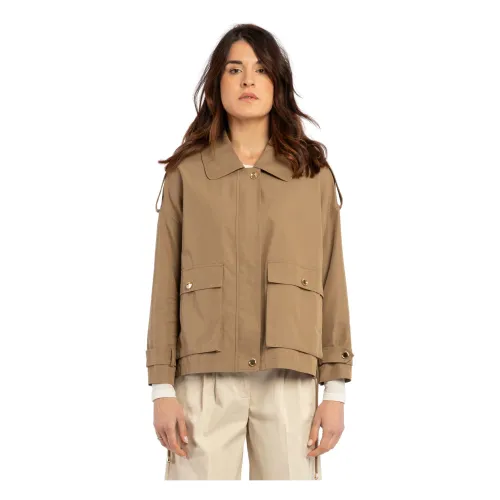 Pinko , Beige Cotton Blend Parka with Toggles ,Beige female, Sizes: