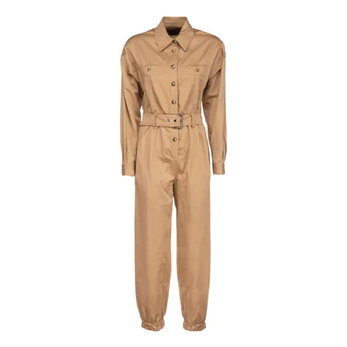 Pinko , Beige Long Jumpsuit with Adjustable Belt ,Brown female, Sizes: