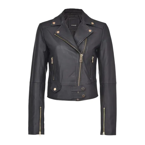 Pinko , Black Biker Style Leather Jacket ,Black female, Sizes: