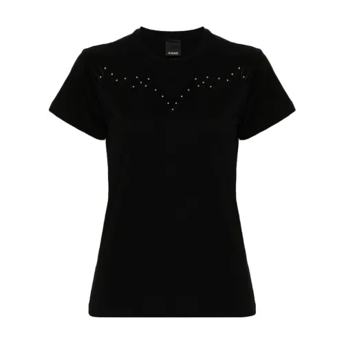 Pinko , Black Cotton Jersey Embroidered T-shirt ,Black female, Sizes: