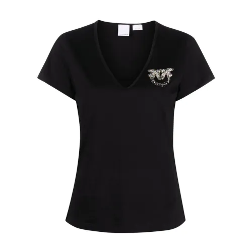 Pinko , Black Crystal/Stud Embellished T-shirts and Polos ,Black female, Sizes: