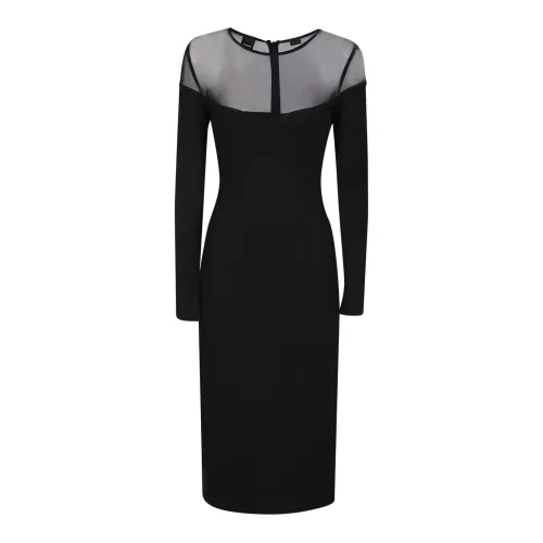 Pinko , Black Midi Dress with Semi-Sheer Details ,Black female, Sizes: