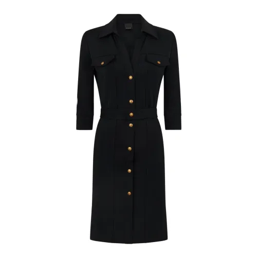 Pinko , Black Shirt Dress with Gold Buttons ,Black female, Sizes: