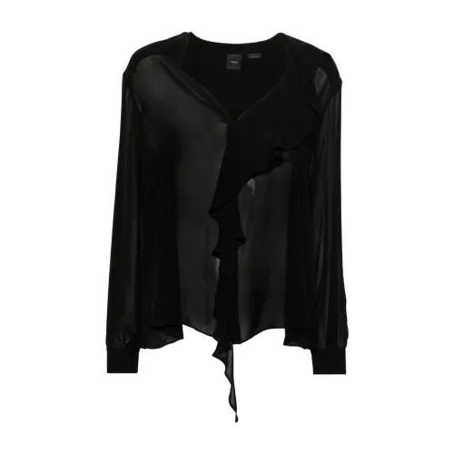 Pinko , Black V-Neck Button-Up Shirt ,Black female, Sizes: