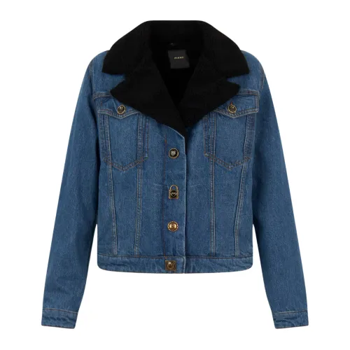 Pinko , Blue Denim Jacket with Faux Fur Detail ,Blue female, Sizes: