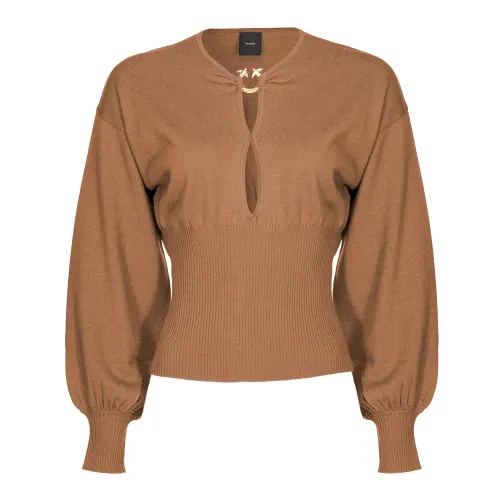 Pinko , Brown Sweaters with Love Birds Detail ,Brown female, Sizes: