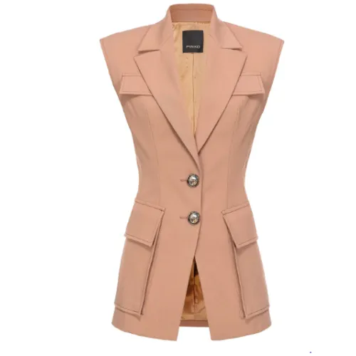 Pinko , Brown Twill Waistcoat Sleeveless Jacket ,Brown female, Sizes: