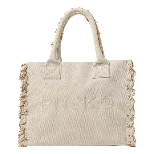 Pinko , Canvas Beach Shopping Bag ,Beige female, Sizes: ONE SIZE