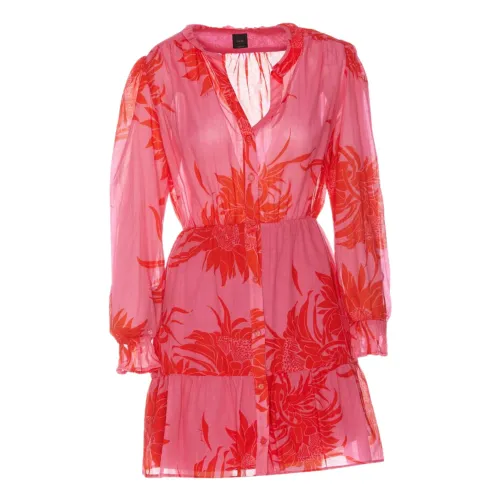 Pinko , Casual Floral Contrast Mini Dress ,Pink female, Sizes: