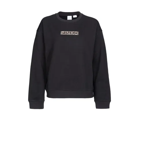 Pinko , Classic Cotton Sweatshirt with Cut-Out Logo ,Black female, Sizes: