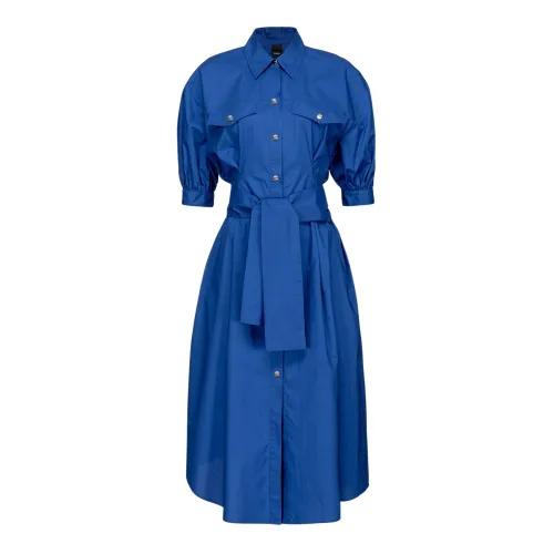 Pinko , Cotton poplin shirt dress with sash ,Blue female, Sizes: