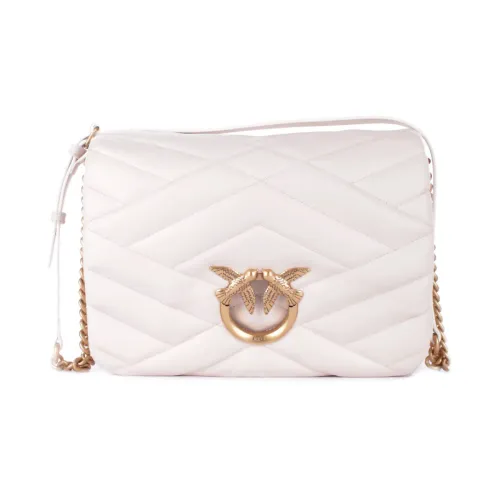 Pinko , Cream Shoulder Bag with Front Logo ,White female, Sizes: ONE SIZE