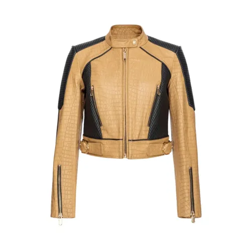 Pinko , Crocodile Print Leather Biker Jacket ,Multicolor female, Sizes: