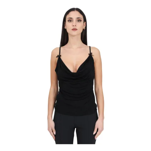Pinko , Elegant Black Top with Soft Drapes and Adjustable Straps ,Black female, Sizes: