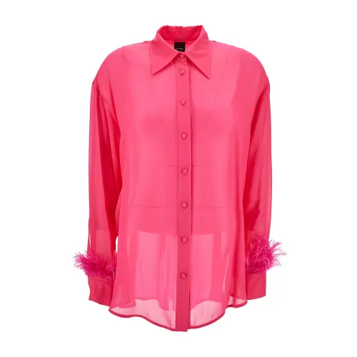 Pinko , Feathered Pink Shirt ,Pink female, Sizes: